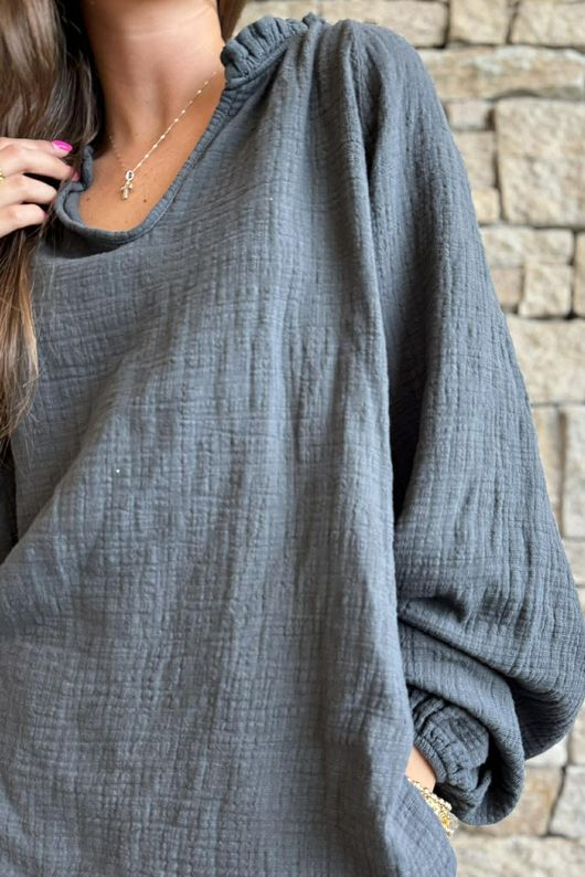 Santos Cushion Cotton Heathcliff Blouse Charcoal